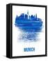 Munich Skyline Brush Stroke - Blue-NaxArt-Framed Stretched Canvas