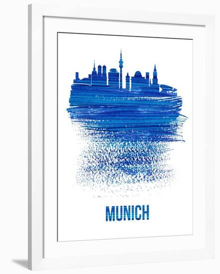 Munich Skyline Brush Stroke - Blue-NaxArt-Framed Art Print