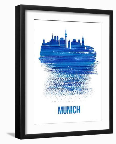 Munich Skyline Brush Stroke - Blue-NaxArt-Framed Art Print