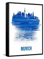 Munich Skyline Brush Stroke - Blue-NaxArt-Framed Stretched Canvas