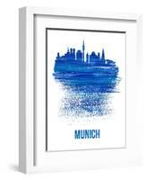 Munich Skyline Brush Stroke - Blue-NaxArt-Framed Art Print