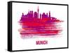 Munich Skyline Brush Stroke - Red-NaxArt-Framed Stretched Canvas