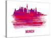 Munich Skyline Brush Stroke - Red-NaxArt-Stretched Canvas