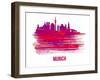 Munich Skyline Brush Stroke - Red-NaxArt-Framed Art Print