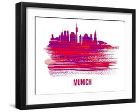 Munich Skyline Brush Stroke - Red-NaxArt-Framed Art Print