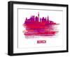 Munich Skyline Brush Stroke - Red-NaxArt-Framed Art Print