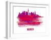 Munich Skyline Brush Stroke - Red-NaxArt-Framed Art Print