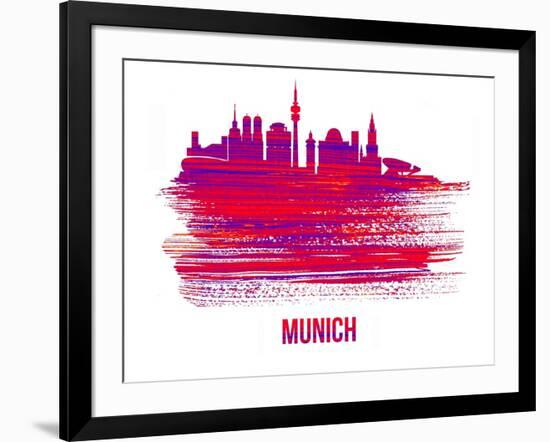 Munich Skyline Brush Stroke - Red-NaxArt-Framed Art Print