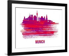 Munich Skyline Brush Stroke - Red-NaxArt-Framed Art Print