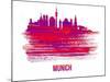 Munich Skyline Brush Stroke - Red-NaxArt-Mounted Art Print