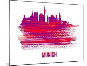 Munich Skyline Brush Stroke - Red-NaxArt-Mounted Art Print