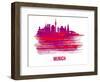 Munich Skyline Brush Stroke - Red-NaxArt-Framed Art Print