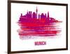 Munich Skyline Brush Stroke - Red-NaxArt-Framed Art Print