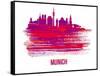 Munich Skyline Brush Stroke - Red-NaxArt-Framed Stretched Canvas