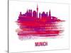 Munich Skyline Brush Stroke - Red-NaxArt-Stretched Canvas