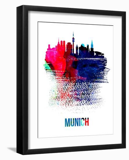 Munich Skyline Brush Stroke - Watercolor-NaxArt-Framed Art Print