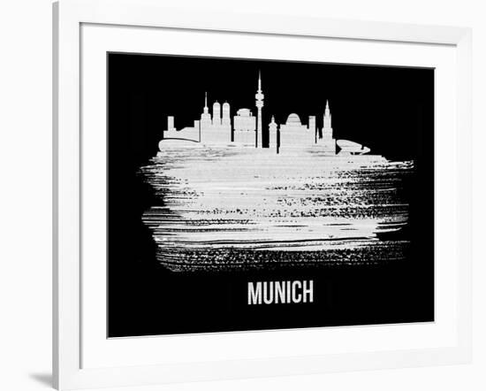 Munich Skyline Brush Stroke - White-NaxArt-Framed Art Print