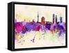 Munich Skyline in Watercolor Background-paulrommer-Framed Stretched Canvas