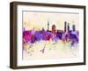 Munich Skyline in Watercolor Background-paulrommer-Framed Art Print