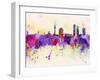 Munich Skyline in Watercolor Background-paulrommer-Framed Art Print