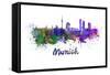 Munich Skyline in Watercolor-paulrommer-Framed Stretched Canvas