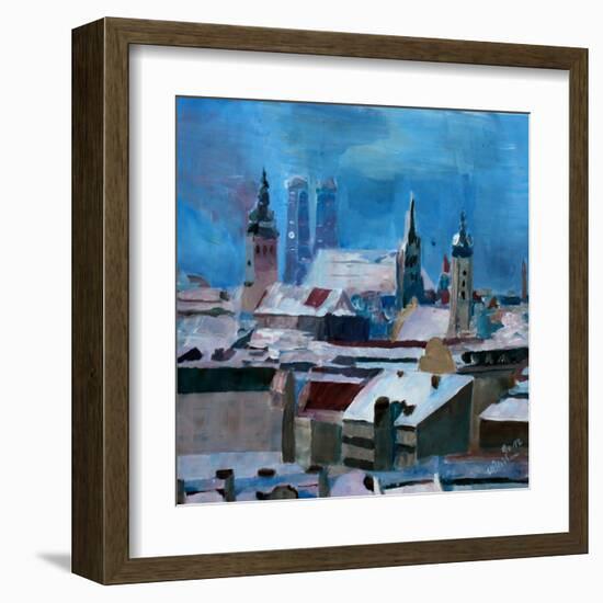 Munich Skyline in Winter with Snow-Markus Bleichner-Framed Art Print