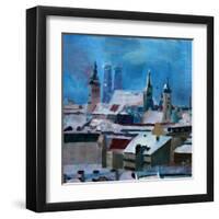 Munich Skyline in Winter with Snow-Markus Bleichner-Framed Art Print