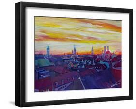 Munich Skyline with Burning Sky at Sunset-Markus Bleichner-Framed Art Print