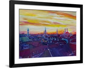 Munich Skyline with Burning Sky at Sunset-Markus Bleichner-Framed Art Print