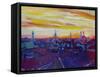 Munich Skyline with Burning Sky at Sunset-Markus Bleichner-Framed Stretched Canvas