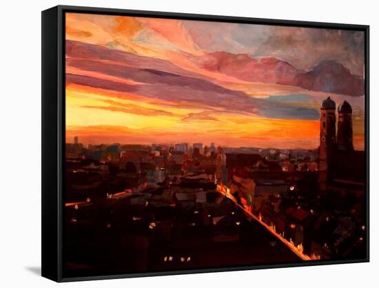 Munich Sunset with Church of Our Lady-Markus Bleichner-Framed Stretched Canvas