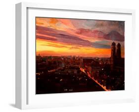 Munich Sunset with Church of Our Lady-Markus Bleichner-Framed Art Print