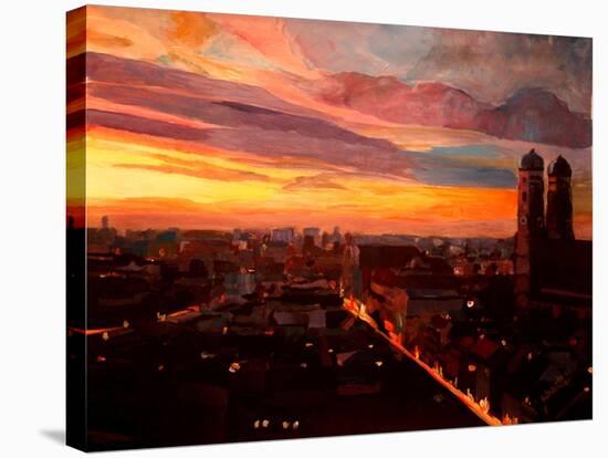 Munich Sunset with Church of Our Lady-Markus Bleichner-Stretched Canvas