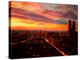 Munich Sunset with Church of Our Lady-Markus Bleichner-Stretched Canvas