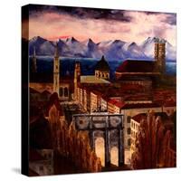 Munich with Leopoldstreet, Siegestor and Alps-Markus Bleichner-Stretched Canvas