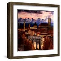 Munich with Leopoldstreet, Siegestor and Alps-Markus Bleichner-Framed Art Print