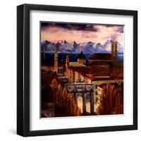 Munich with Leopoldstreet, Siegestor and Alps-Markus Bleichner-Framed Art Print