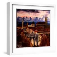 Munich with Leopoldstreet, Siegestor and Alps-Markus Bleichner-Framed Art Print