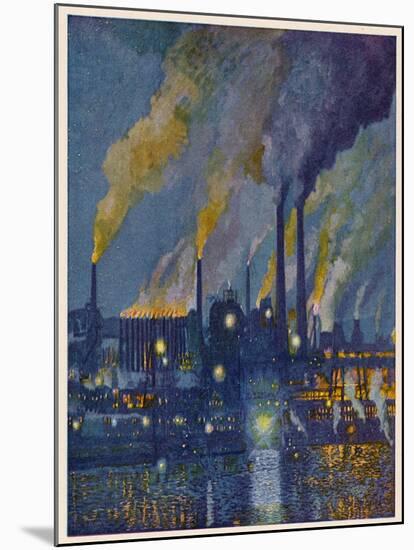 Munitions Factory at Night at the Beginning of World War One-Fritz Gartner-Mounted Art Print