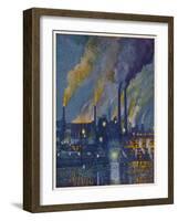 Munitions Factory at Night at the Beginning of World War One-Fritz Gartner-Framed Art Print