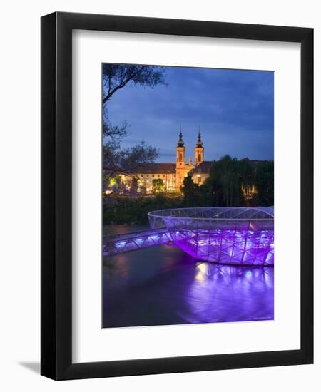 Mur Insel and Mariahilfkirche Church, Graz, Styria, Austria-Walter Bibikow-Framed Photographic Print