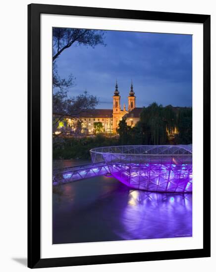 Mur Insel and Mariahilfkirche Church, Graz, Styria, Austria-Walter Bibikow-Framed Photographic Print