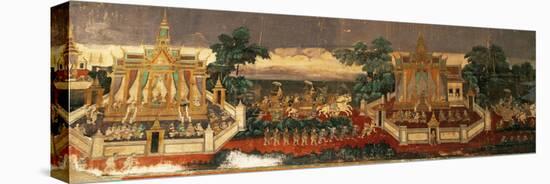 Mural of the Ramayana on Wall of the Royal Palace, Phnom Penh, Cambodia, Southeast Asia-Gavin Hellier-Stretched Canvas