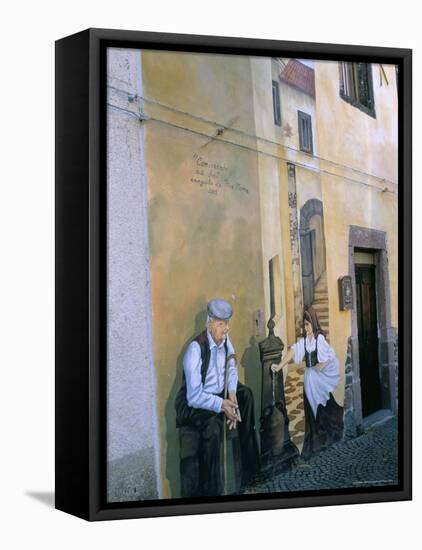 Murals in the Village of Tinura, Bosa Region, Island of Sardinia, Italy, Mediterranean-Bruno Morandi-Framed Stretched Canvas