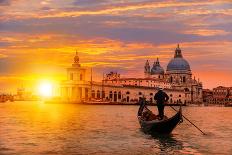 Venetian Gondolier Punting Gondola through Green Canal Waters of Venice Italy-muratart-Framed Stretched Canvas