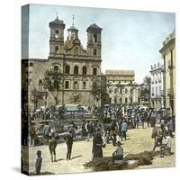 Murcia (Spain), the Square and the Santo Domigo Church (1543-1742) on a Market Day, Circa 1885-1890-Leon, Levy et Fils-Stretched Canvas