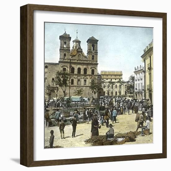 Murcia (Spain), the Square and the Santo Domigo Church (1543-1742) on a Market Day, Circa 1885-1890-Leon, Levy et Fils-Framed Photographic Print