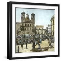 Murcia (Spain), the Square and the Santo Domigo Church (1543-1742) on a Market Day, Circa 1885-1890-Leon, Levy et Fils-Framed Photographic Print