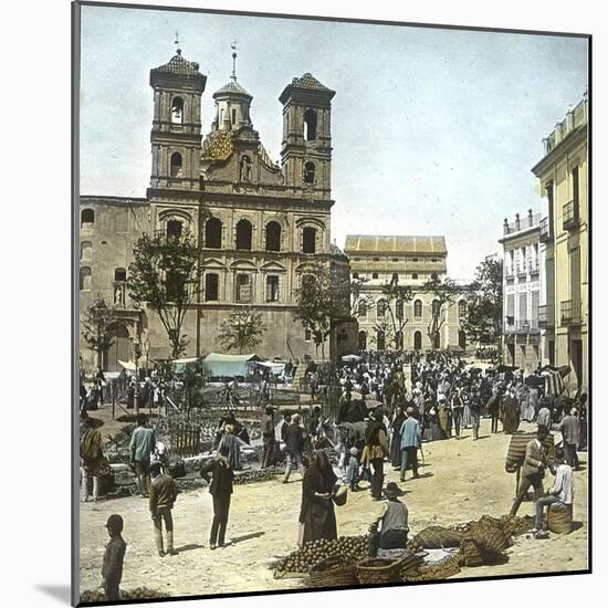 Murcia (Spain), the Square and the Santo Domigo Church (1543-1742) on a Market Day, Circa 1885-1890-Leon, Levy et Fils-Mounted Photographic Print