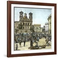 Murcia (Spain), the Square and the Santo Domigo Church (1543-1742) on a Market Day, Circa 1885-1890-Leon, Levy et Fils-Framed Photographic Print